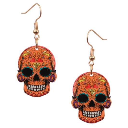 Floral Sugar Skull Earrings-Assorted Colors