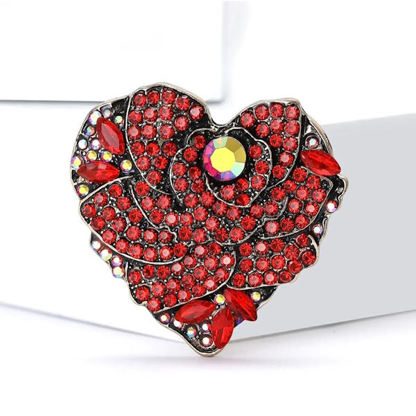 Flower Heart Brooch Pin
