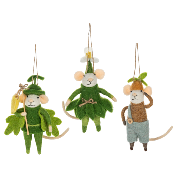 Handcrafted Forest Mouse Ornaments-Assorted, each sold separately