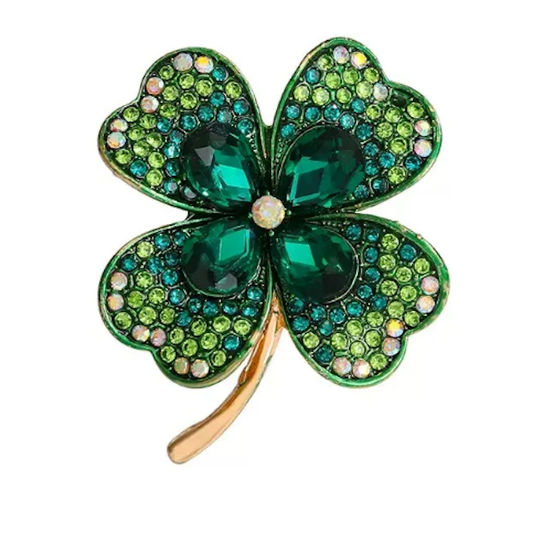 Four Leaf Clover Rhinestone Brooch