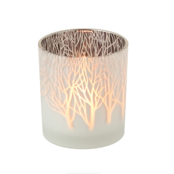 Frosted White Winter Trees Glass Votive Tealight