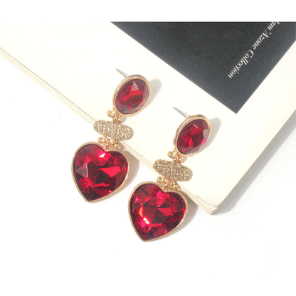 Geometry Heart Glass Earring-Ruby Red