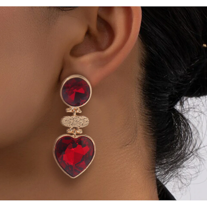 Geometry Heart Glass Earring-Ruby Red