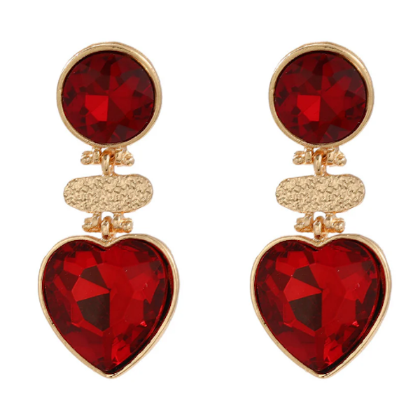 Geometry Heart Glass Earring-Ruby Red
