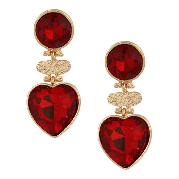 Geometry Heart Glass Earring-Ruby Red