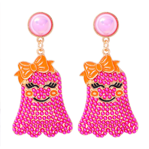 Ghost Bead Earrings-Rose Red