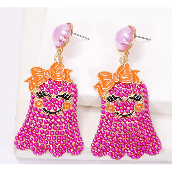 Ghost Bead Earrings-Rose Red