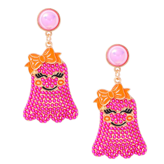 Ghost Bead Earrings-Rose Red