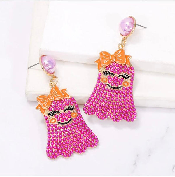Ghost Bead Earrings-Rose Red