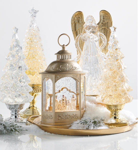 Lighted Swirling Glitter Water Angel, Gold