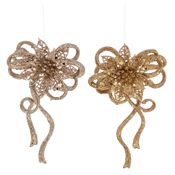 Glittered Poinsettia Bow Ornament-Assorted, each sold separately