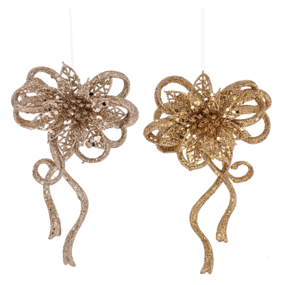 Glittered Poinsettia Bow Ornament-Assorted, each sold separately