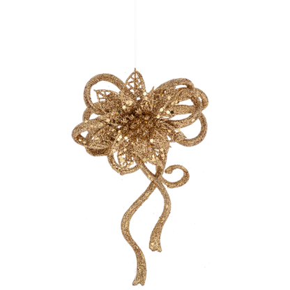 Glittered Poinsettia Bow Ornament-Assorted, each sold separately