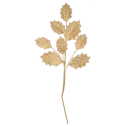 Gold Beaded Holly Leaf Spray