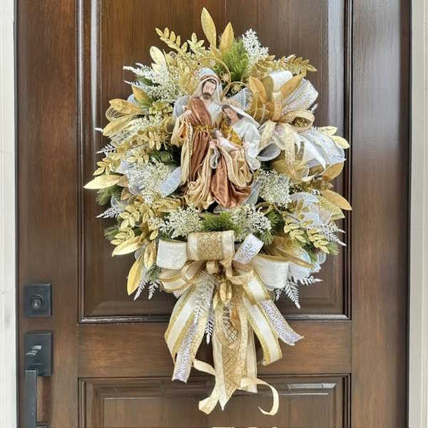 Gold and Ivory Nativity Wreath-Handmade