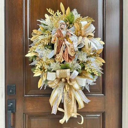Gold and Ivory Nativity Wreath-Handmade