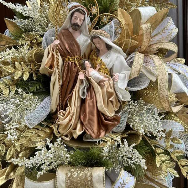 Gold and Ivory Nativity Wreath-Handmade