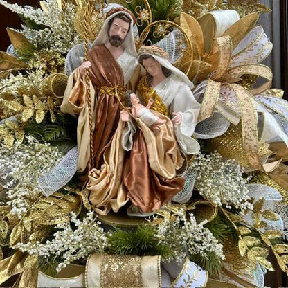Gold and Ivory Nativity Wreath-Handmade