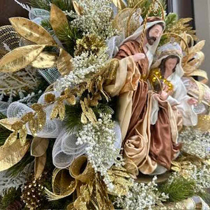 Gold and Ivory Nativity Wreath-Handmade
