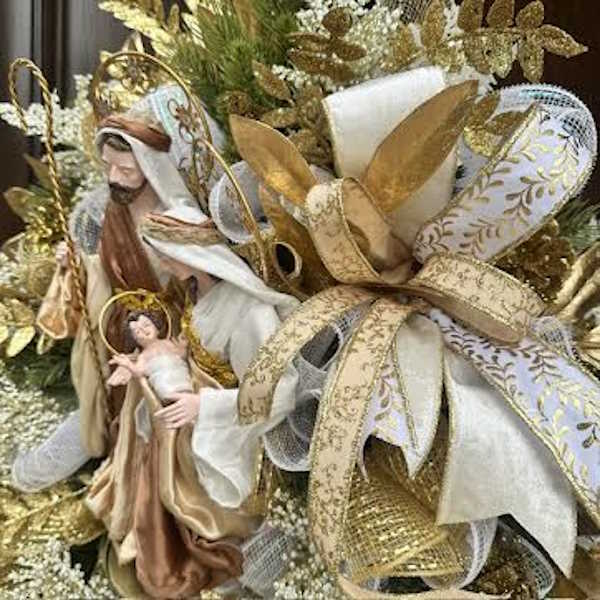 Gold and Ivory Nativity Wreath-Handmade