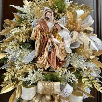 Gold and Ivory Nativity Wreath-Handmade
