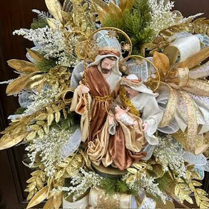 Gold and Ivory Nativity Wreath-Handmade