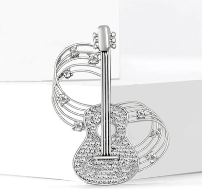 Guitar Music Note Rhinestone Brooch