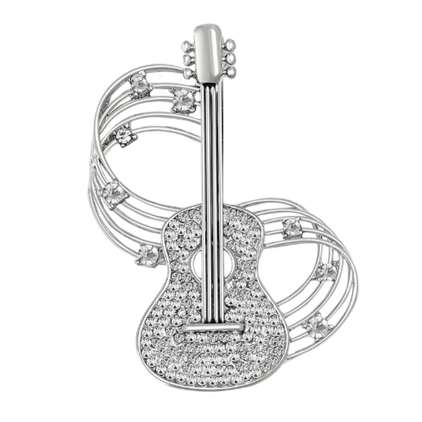 Guitar Music Note Rhinestone Brooch