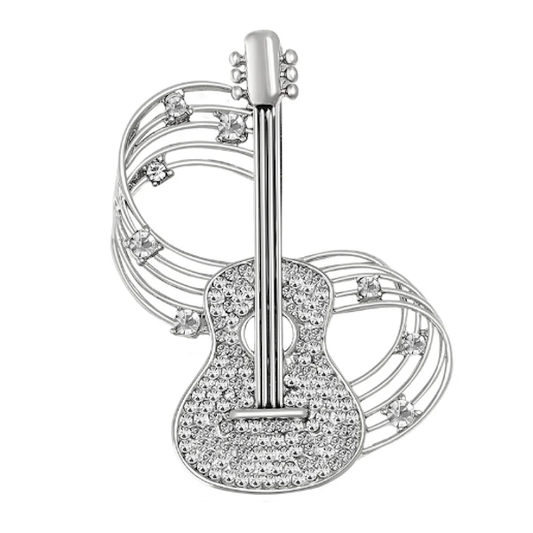 Guitar Music Note Rhinestone Brooch