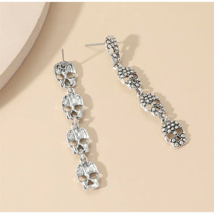 Skull Pendant Long Earrings