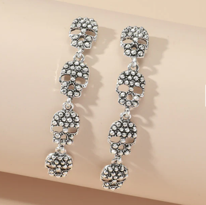 Skull Pendant Long Earrings