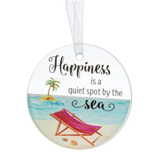 Happiness is a Quiet Spot by the Sea, Coastal Glass Ornament