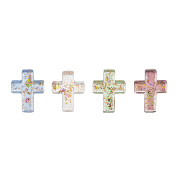 He Is Risen, Glass Cross Charm-Assorted Colors, each sold separately