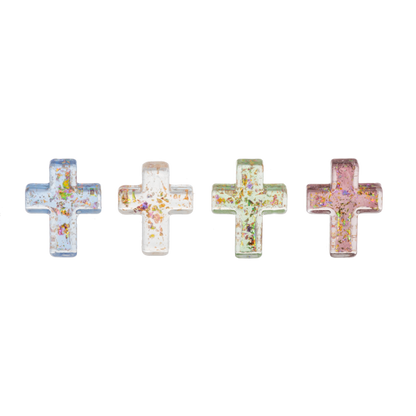 He Is Risen, Glass Cross Charm-Assorted Colors, each sold separately