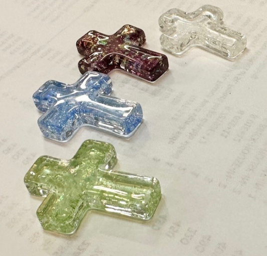 He Is Risen, Glass Cross Charm-Assorted Colors, each sold separately