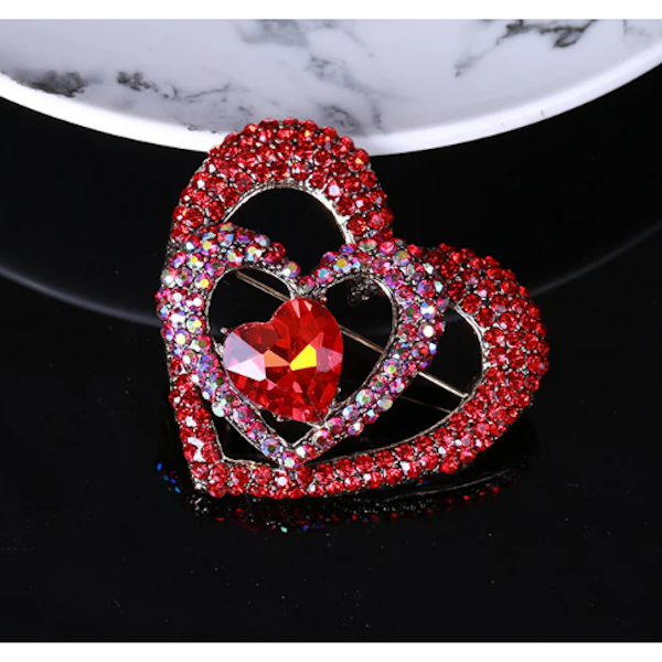 Heart Rhinestone Brooch Pin