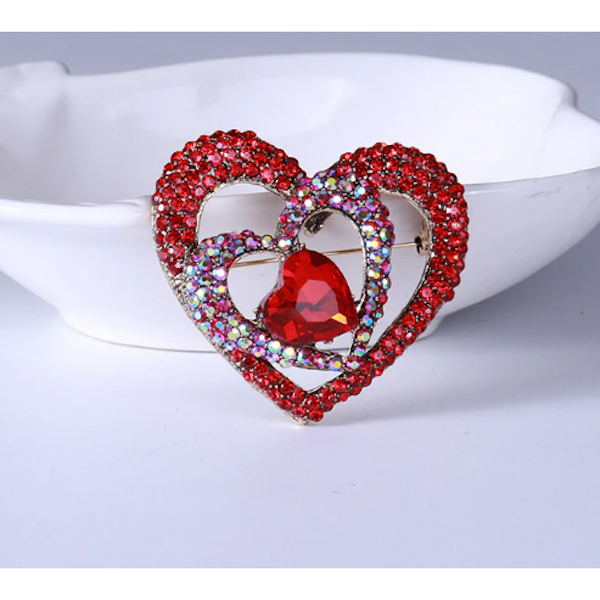 Heart Rhinestone Brooch Pin