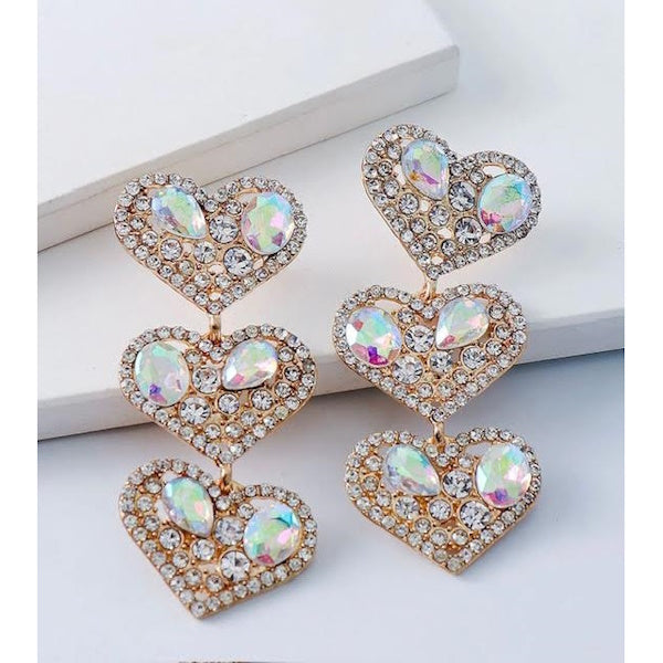 Heart Chain Rhinestone Earrings