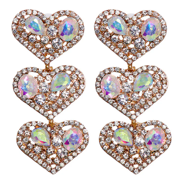 Heart Chain Rhinestone Earrings