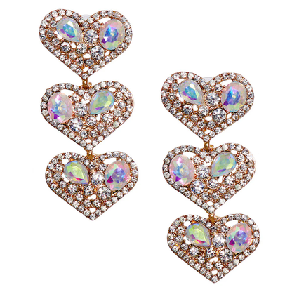 Heart Chain Rhinestone Earrings