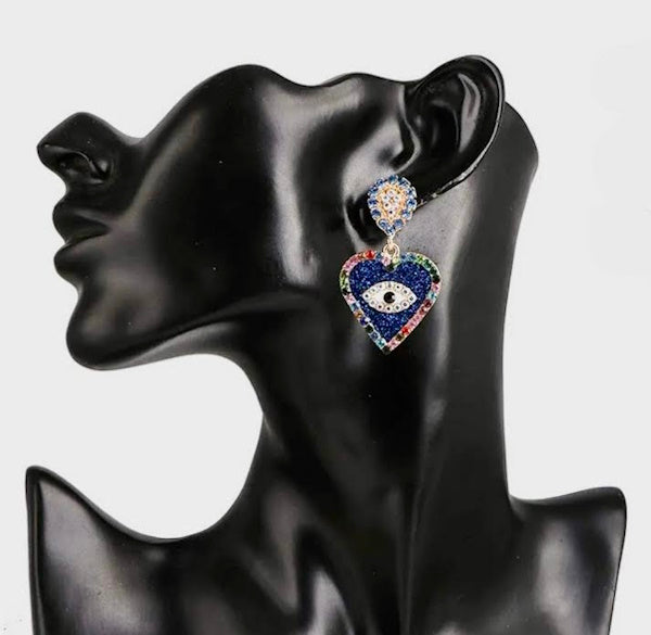 Heart Evil Eye Earrings