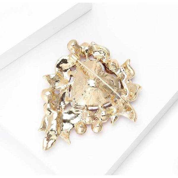 Ruby Red Heart Rhinestone Brooch