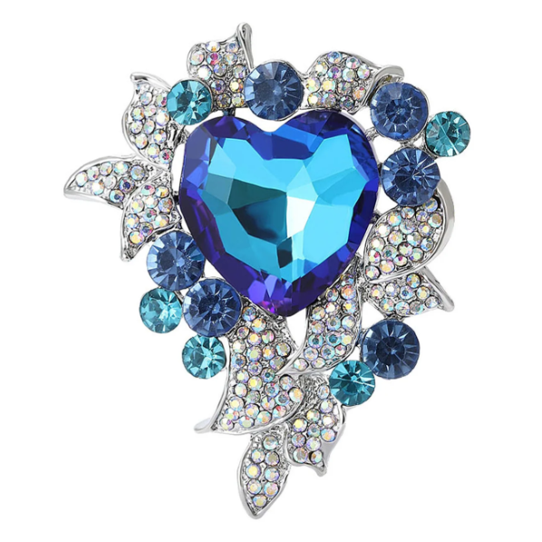 Titanic Blue Heart Rhinestone Brooch