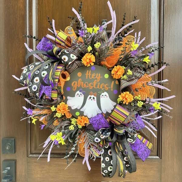 "Hey Ghosties!" Halloween Wreath-Handmade