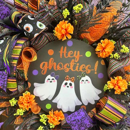 "Hey Ghosties!" Halloween Wreath-Handmade