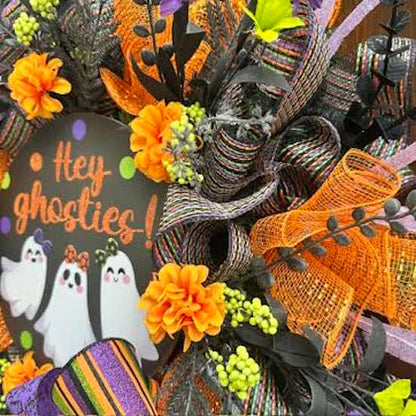 "Hey Ghosties!" Halloween Wreath-Handmade