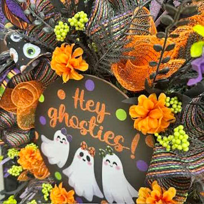 "Hey Ghosties!" Halloween Wreath-Handmade