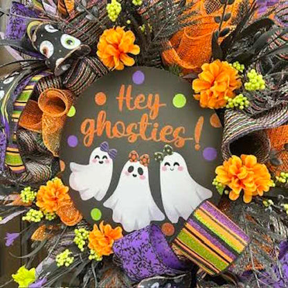 "Hey Ghosties!" Halloween Wreath-Handmade