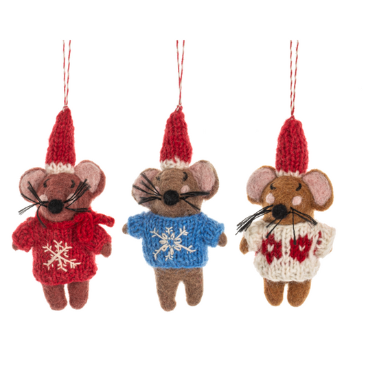 Wool Holiday Mice Ornaments, sold separately