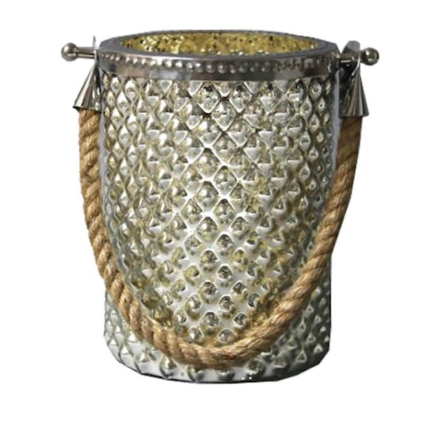 Glass Hurricane Candle Holder with Rope Handle